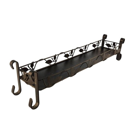 Vintage Tray Leaf & Vine Heavy Black Metal Candle Holder Centerpiece Table Decor - Picture 3 of 7